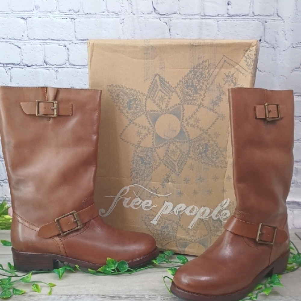 Free People Brown Leather Combat Moto Boots
